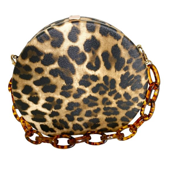 Source Unknown Handbags - Womens Small Hard Shell Leopard Faux Leather purse with Tortoise Resin Link Hand
